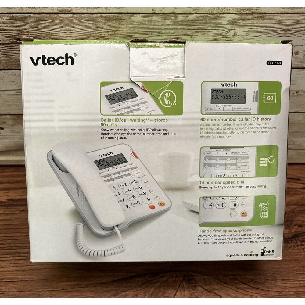 VTech CD1153 Corded Speakerphone w Caller ID & Call Waiting Handsfree White - Picture 10 of 10